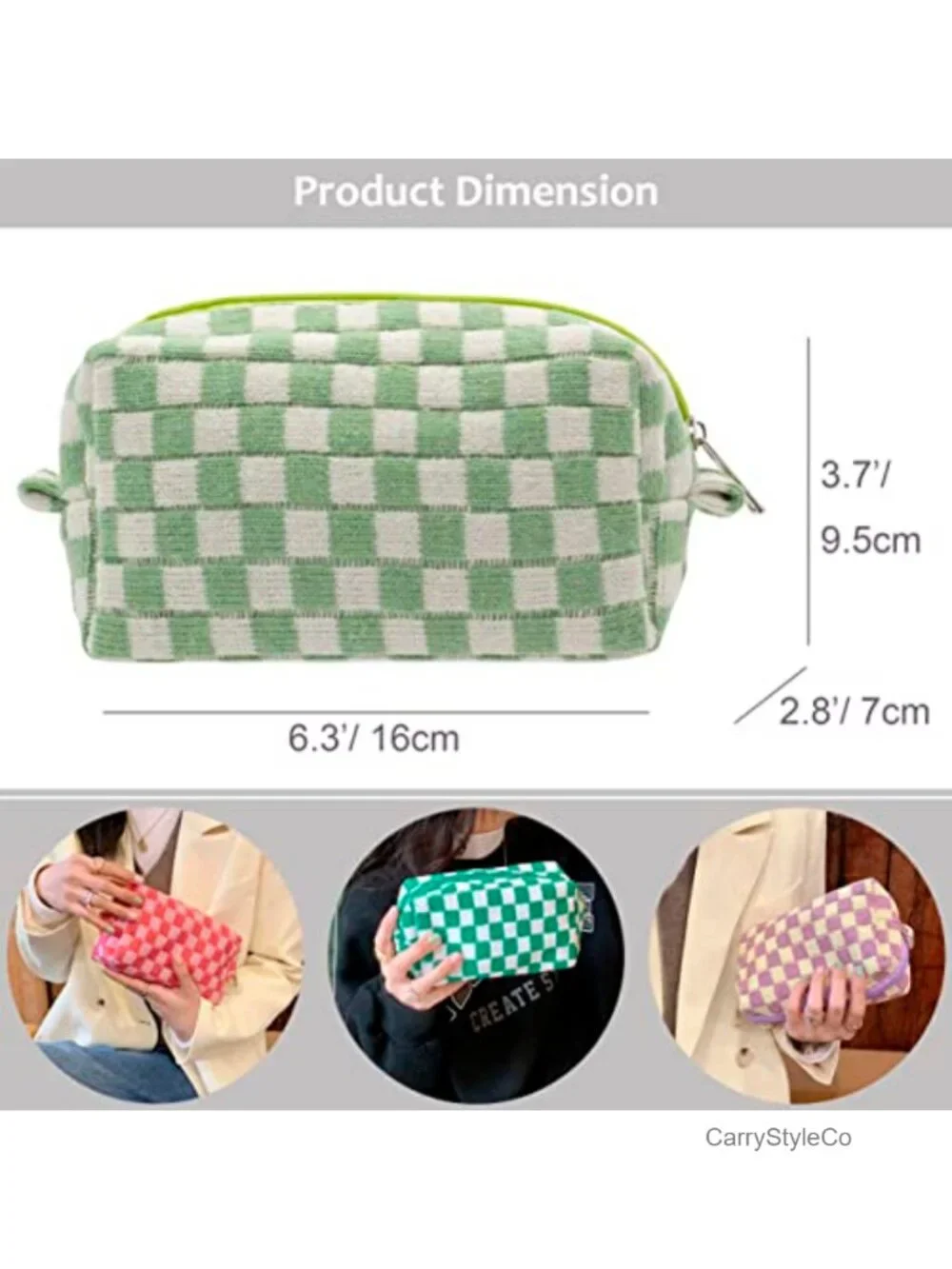 Compact Checkered Knit Makeup Bag for Purse, Travel Cosmetic Pouch